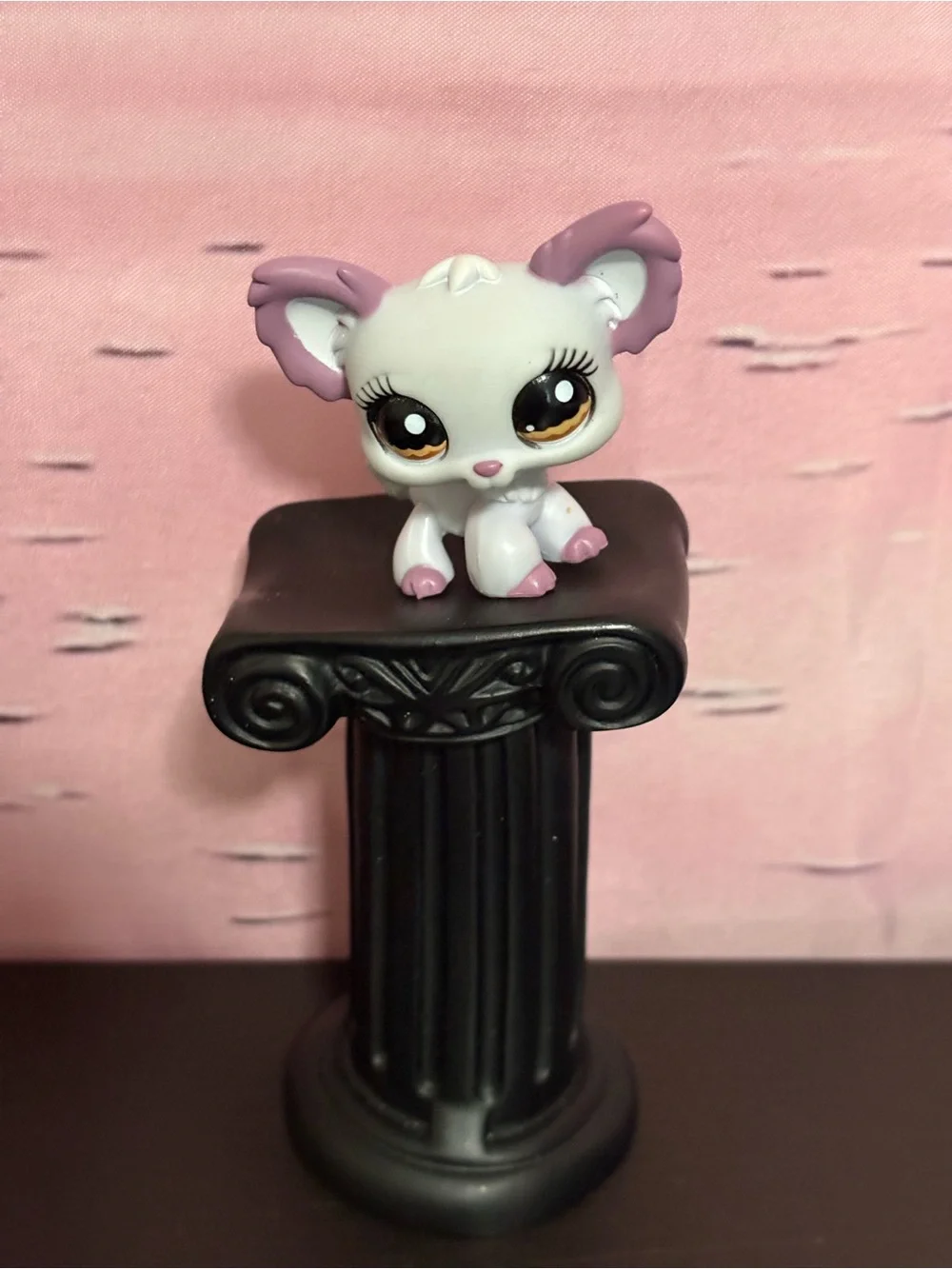Littlest Pet Shop chihuahua puppy dog gray purple ears brown eyes. Preowned.